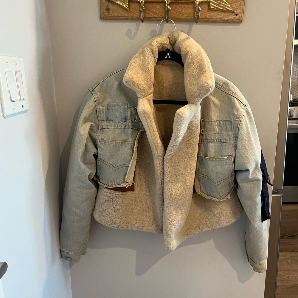Shearling/ Denim/ Faux Suede Combo Jacket
